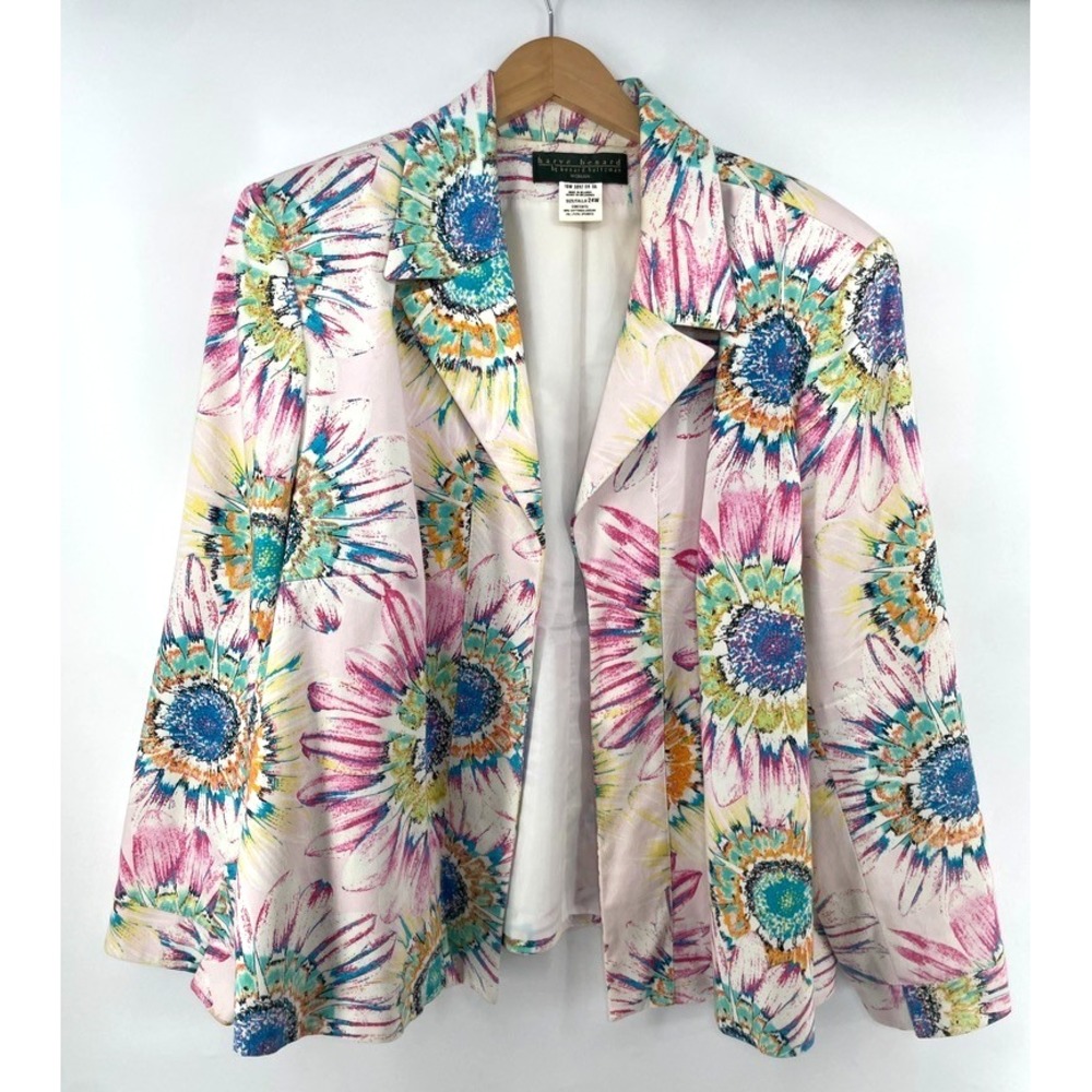 Vtg 90s Harve Benard Abstract Paint Blazer Jacket 24W‎ 3X Artsy Dopamine Pastel